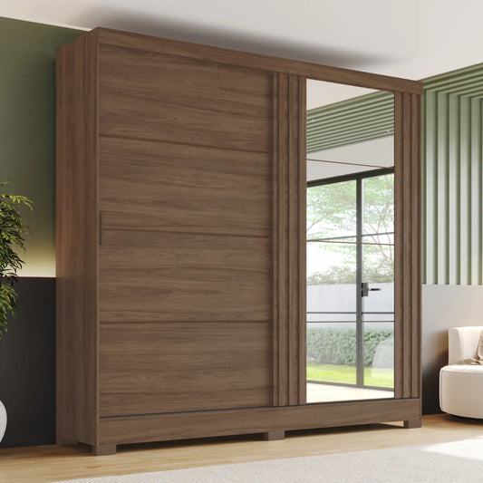 Ropero 2 Puertas Corredizas Con Espejo BE304 henn Castaño