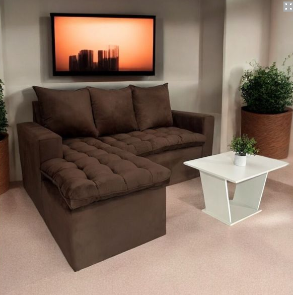 SOFA UNANIME ATYRA MARRON 2 LUGARES + CHAISE + MESITA