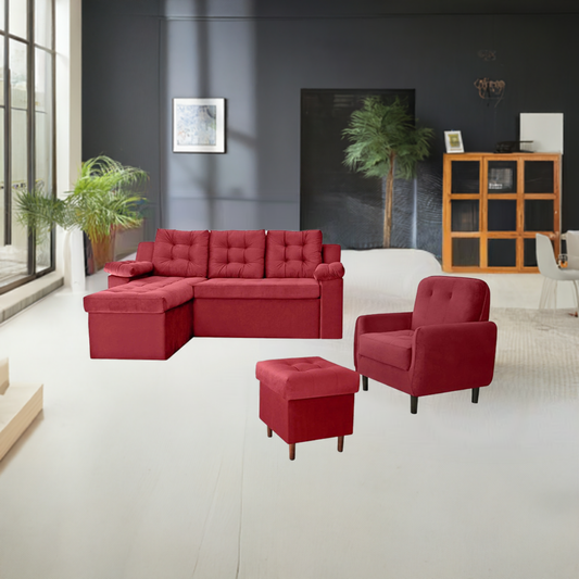JUEGO DE LIVING ABBA RAVENA BORDO SOFA+POLTRONA+PUFF