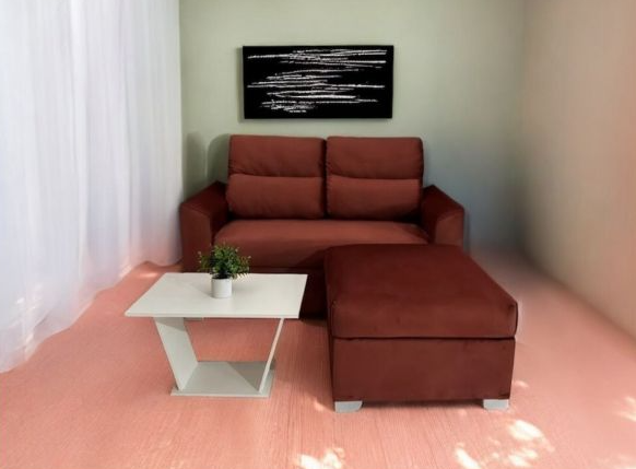 SOFA UNANIME PIRIBEBUY 2 LUGARES TERRACOTA + PUFF + MESITA