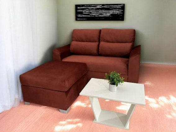 SOFA UNANIME PIRIBEBUY 2 LUGARES TERRACOTA + PUFF + MESITA