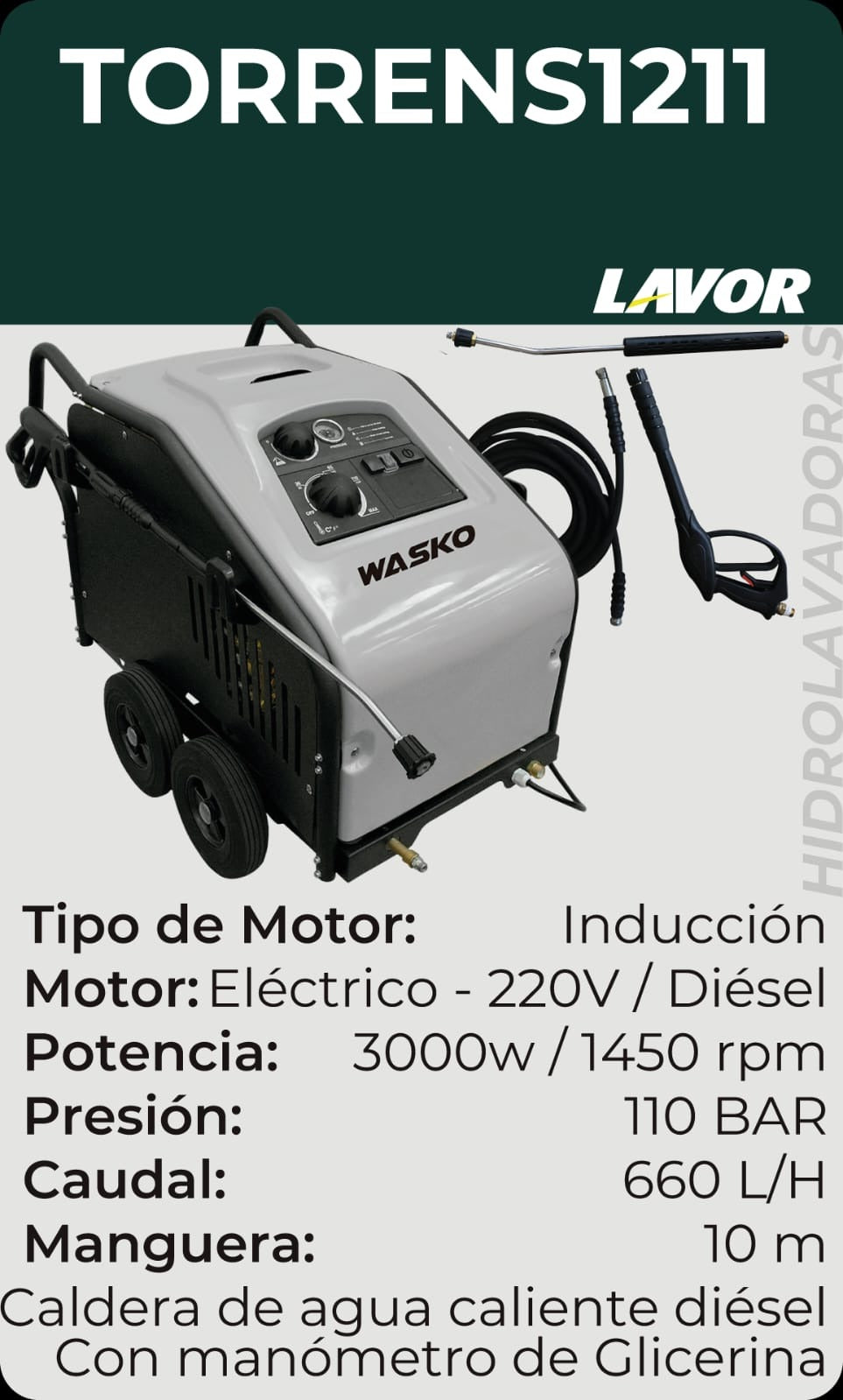 LAVADORA WASKO FRIO/CALOR 3000W 220V/DIESEL