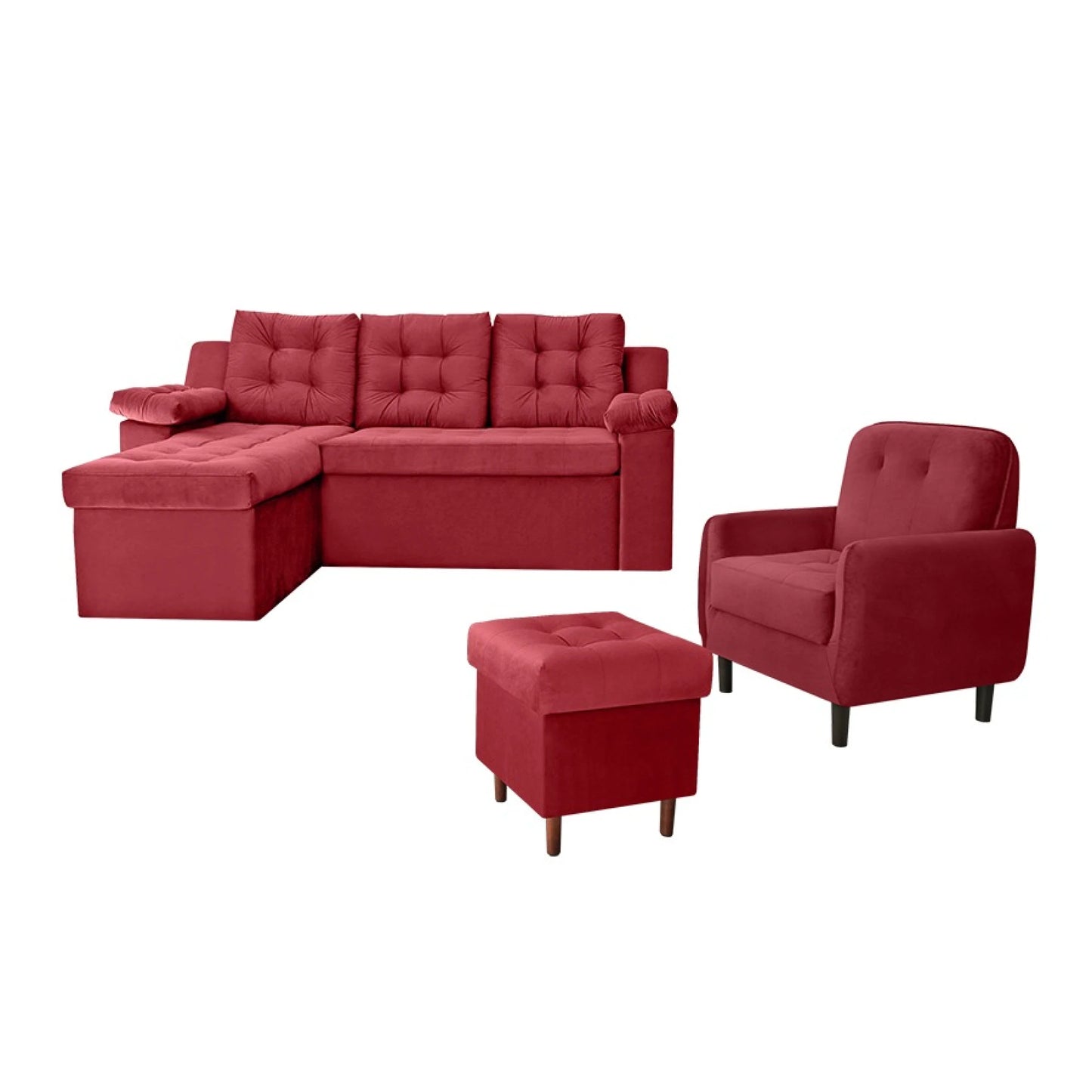 JUEGO DE LIVING ABBA RAVENA BORDO SOFA+POLTRONA+PUFF
