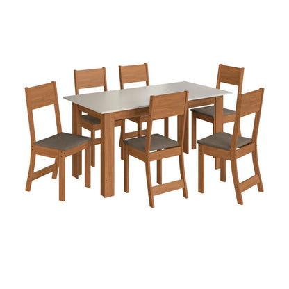JUEGO DE COMEDOR ABBA 1500 6 SILLAS ATLANTA INDEKES FREIJO | OFF WHITE | TELA CACAO