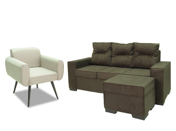 SOFA JORDAN TRES LUGARES + POLTRONA + PUFF ABBA 871|590
