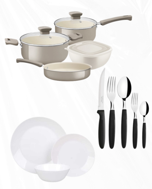 JUEGO DE OLLAS 4 PIEZAS VERONESE + JUEGO DE CUBIERTOS 30 PIEZAS + JUEGO DE PLATOS 18 PIEZAS BLANCO