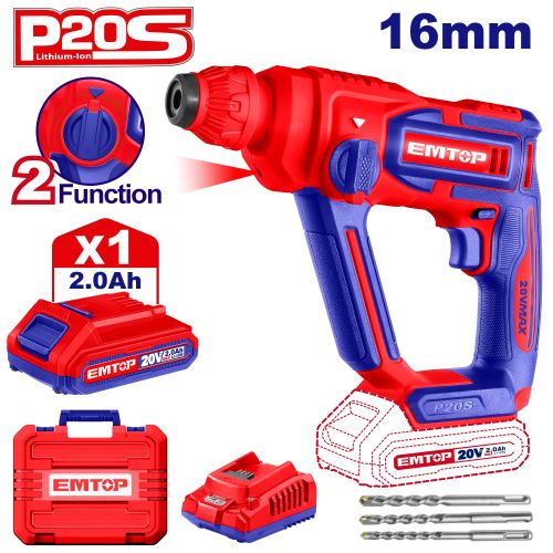 Rotomartillo SDSp 16mm 20V 1.5J + Acc. 1x Bat 20V 2Ah. (M) Emtop*