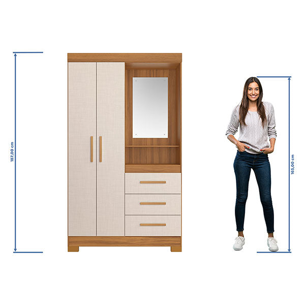 ROPERO 2 PUERTAS 3 CAJONES CON ESPEJO NT6020 NOT FREI TRE/OW