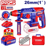 Rotomartillo SDSp 2.5J. 26mm BL + Acc. 2x Bat 20V 4Ah. (M) Emtop