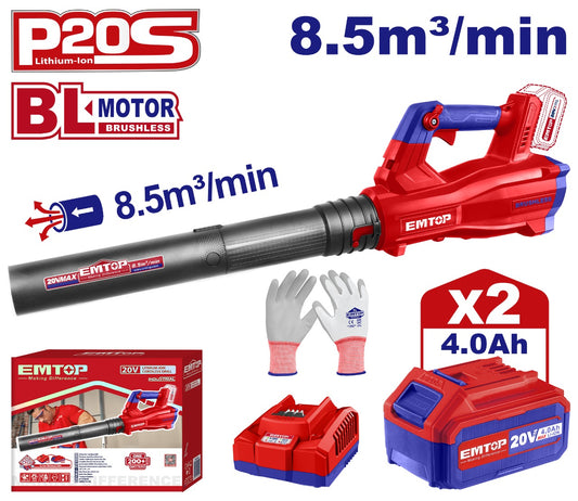 Soplador Industrial BL + 2x Batería 20V 4Ah. Emtop